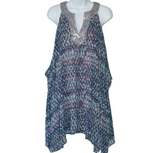 Free People Flowy Party‎ Dress Size M Purple Blue Silver Sequins